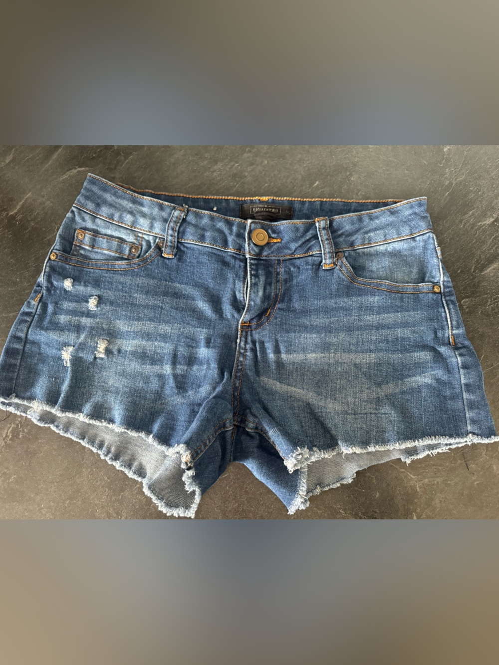 Frayed Hem Dark Blue Denim Shortie Shorts